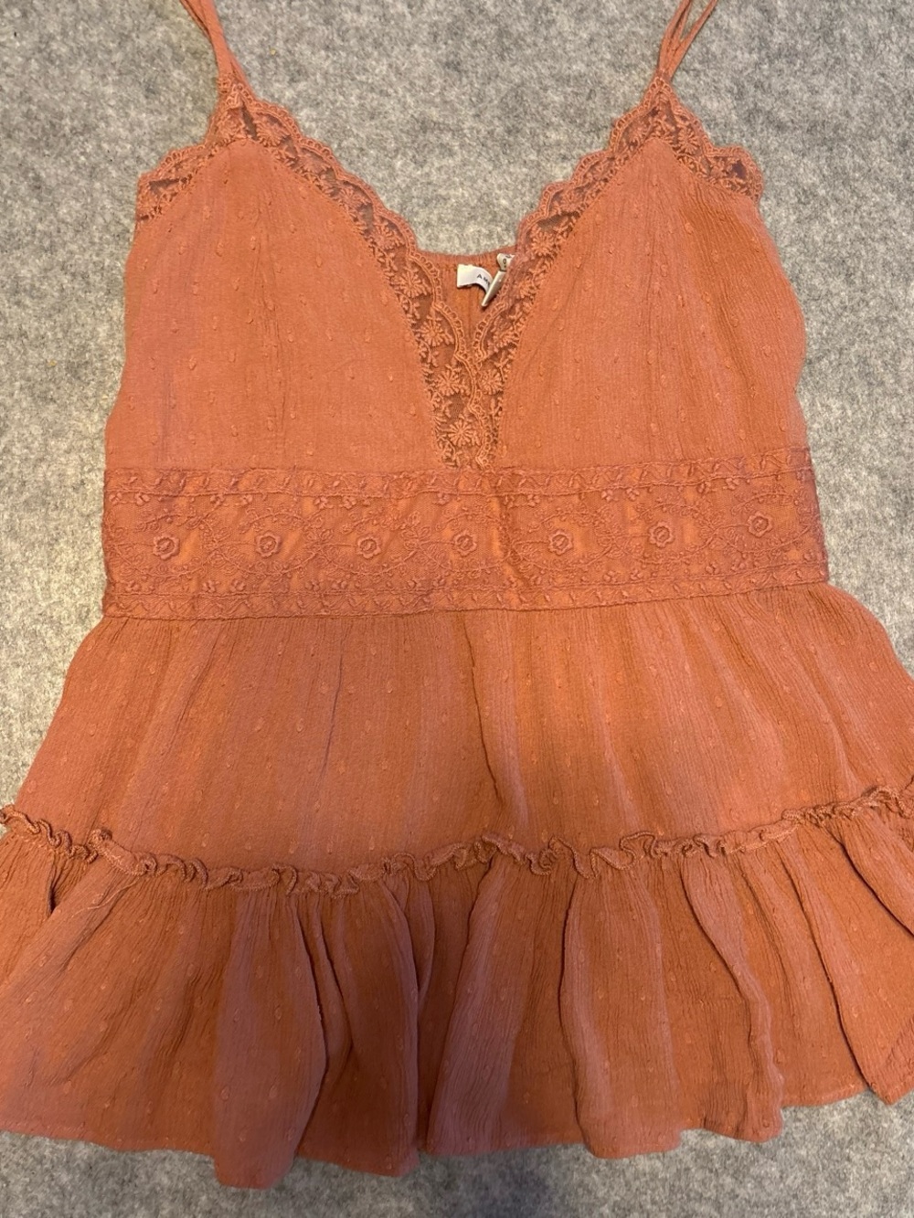 American Eagle Outfitters Rust Tank Top with Lace Trim